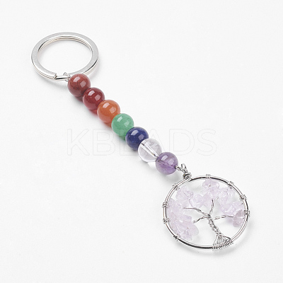 Gemstone and Natural Quartz Crystal Chakra Keychain KEYC-P037-A01-1