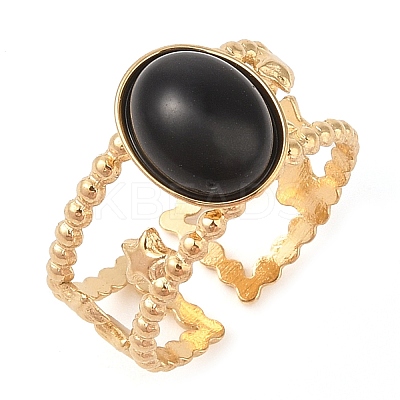 Oval Natural Dyed & Heated Black Agate Finger Rings RJEW-Z057-11G-07-1