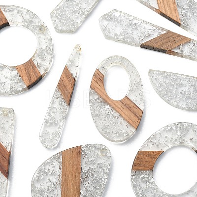 20Pcs 10 Styles Transparent Resin & Walnut Wood Big Pendants RESI-YW0001-31-1
