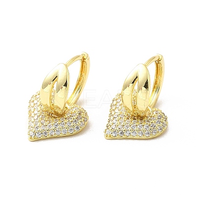 Valentine's Day Heart & Leaf Clear Cubic Zirconia Dangle Hoop Earrings EJEW-G327-06G-1