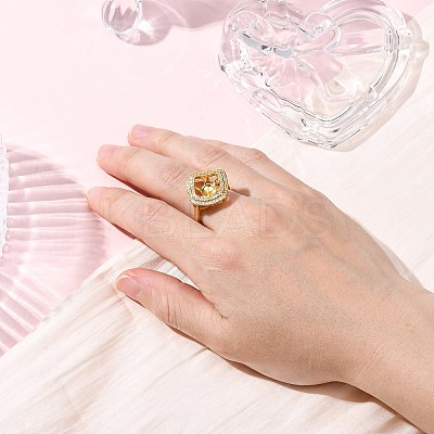 Rhombus Brass Micro Pave Clear Cubic Zirconia Adjustable Ring Settings KK-D378-34G-1