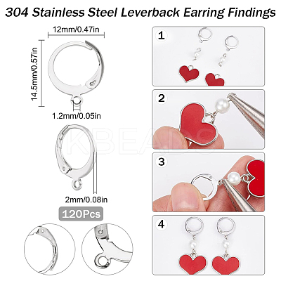 120Pcs 304 Stainless Steel Leverback Earring Findings STAS-SC0006-28P-1