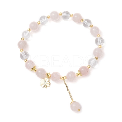 Natural Quartz Crystal & Rose Quartz Round Beaded Stretch Bracelets BJEW-JB11935-02-1