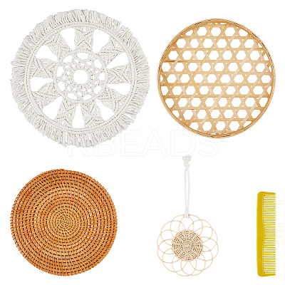 1 Set Handmade Macrame Cotton Woven Flower Wall Hanging AJEW-DC0001-21-1