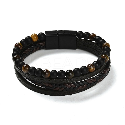 Natural Tiger Eye & Glass Round Beaded Bracelets BJEW-G732-01B-1