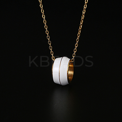 304 Stainless Steel Enamel Ring Pendant Necklaces for Women UA5273-1-1