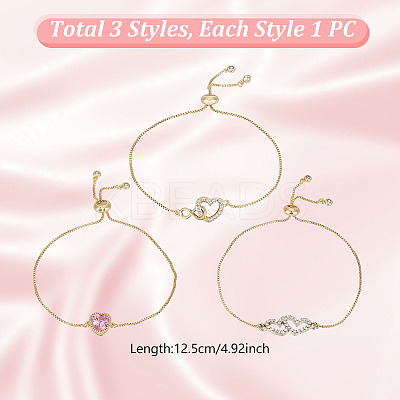 3Pcs 3 Styles Brass Slider Bracelet Sets BJEW-GA00001-1
