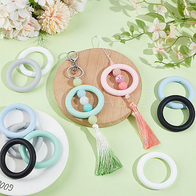 28Pcs 7 Colors Ring Silicone Focal Beads SIL-NB0001-51-1