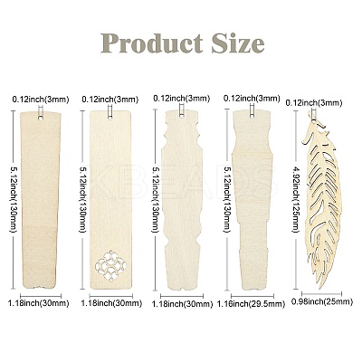 50Pcs 5 Styles Wood Blank Boards for Bookmark Making WOOD-CJ0002-25-1
