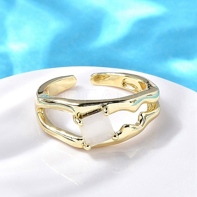 Square Brass Cat Eye Cuff Rings RJEW-G344-01G-01-1