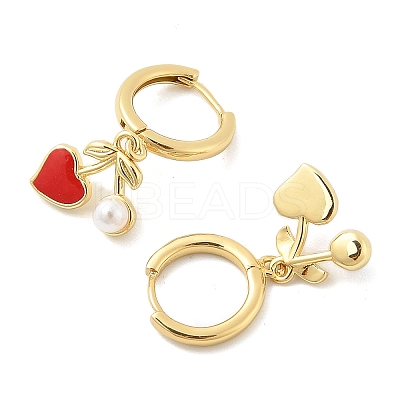 Heart Brass ABS Imitation Pearl Hoop Earrings EJEW-M077-18G-1