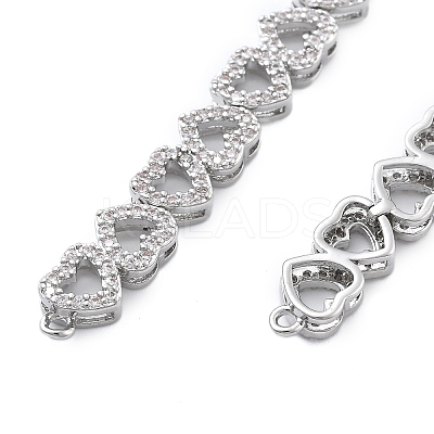 Brass Micro Pave Clear Cubic Zirconia Multi Heart Connector Charms KK-B125-05P-1