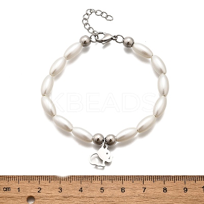 304 Stainless Steel Elephant Charm Bracelets for Women BJEW-C098-13P-1