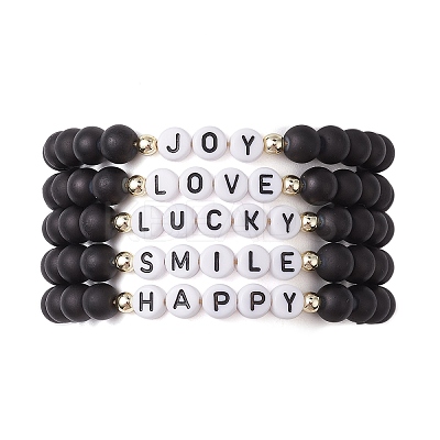 5Pcs 5 Style Glass Round Beaded Braided Bead Bracelets Set BJEW-JB10014-1