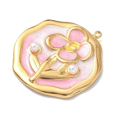 304 Stainless Steel Enamel with ABS Plastic Imitation Pearl Pendants STAS-Z184-07G-1