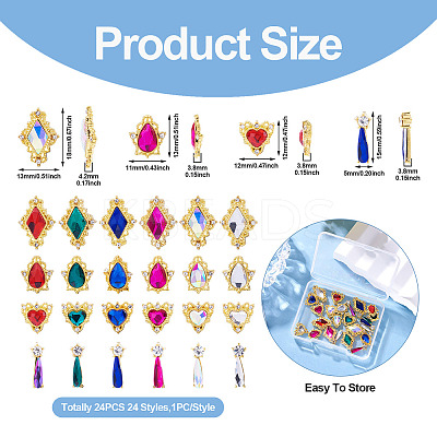 24Pcs 24 Styles Alloy Glass Cabochons MRMJ-TA0001-38-1