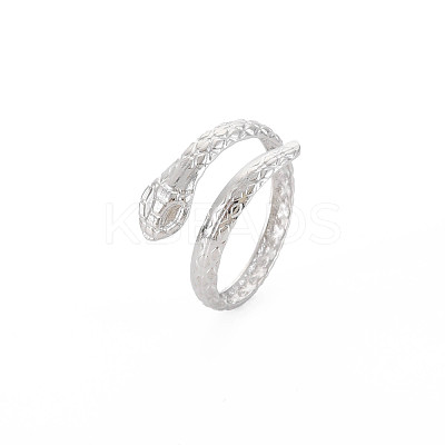 Non-Tarnish 304 Stainless Steel Snake Wrap Open Cuff Ring for Women RJEW-S405-218P-1