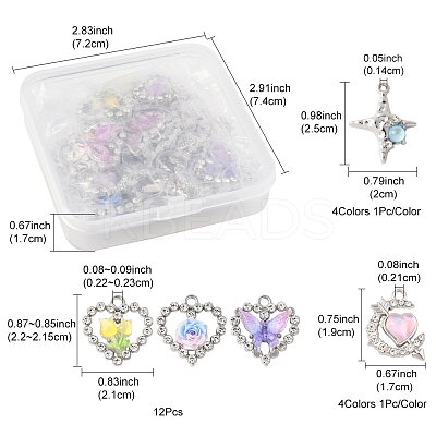 20Pcs 8 Styles Platinum Alloy Glass Pendants FIND-FS0003-78-1