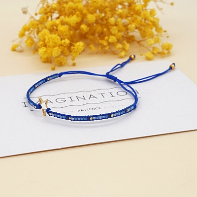 Miyuki Seed Braided Bead Bracelet with Open Star BJEW-P269-31E-1