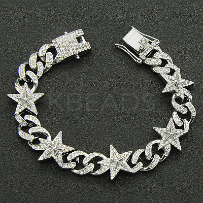 Alloy & Crystal Rhinestone Cuban Link Chain Bracelets for Men FS-WG45B08-02-1