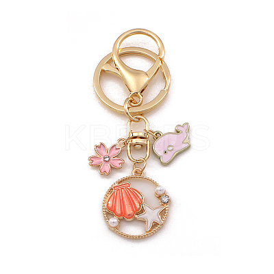 Shell Starfish Alloy Enamel Pendant Keychain with Dolphin & Flower Charm OCEA-PW0001-32B-1