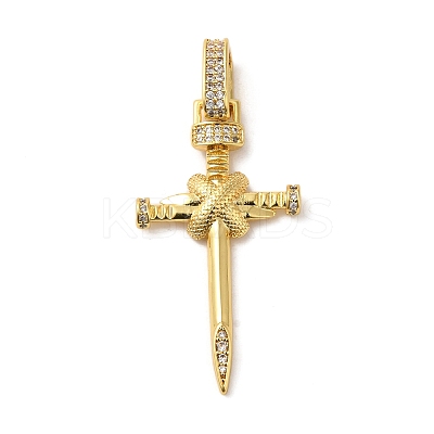Rack Plating Brass Micro Pave Clear Cubic Zirconia Pendants KK-G488-09G-1