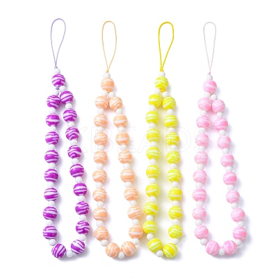 Round Acrylic Beaded Mobile Straps HJEW-JM01249-1