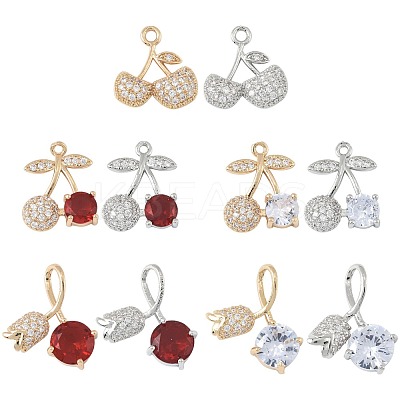10Pcs 10 Styles Brass Micro Pave Cubic Zirconia Pendants KK-FS0001-80-1