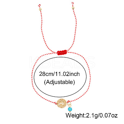 Summer Brass Cross Coin & Synthetic Turquoise Link Braided Bracelets for Women Men NW9069-2-1