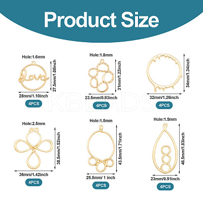 24Pcs 6 Styles Alloy Open Back Bezel Pendants FIND-TA0010-74-1