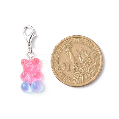 Transparent Gradient Color Resin Bear Pendant Decorations X-HJEW-JM00768-1