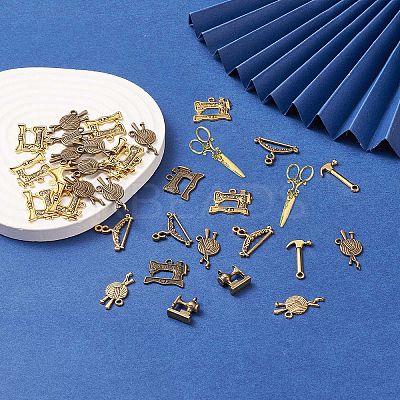 90 Pcs 9 Styles Tibetan Style Alloy Pendants TIBEP-PH0001-20-1