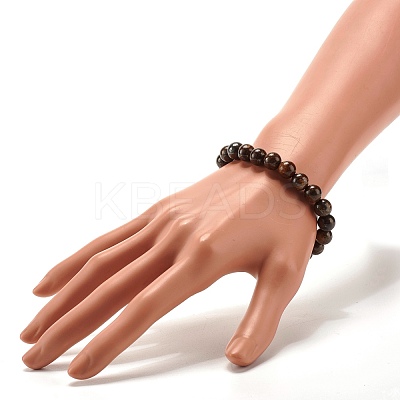 9mm Natural Bronzite Beads Stretch Bracelet for Men Women BJEW-JB07236-1