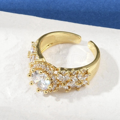 Brass Micro Pave Cubic Zirconia Adjustable Cuff Rings for Women RJEW-C129-04G-1