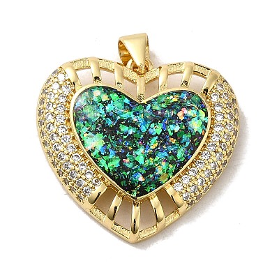 Rack Plating Brass Micro Pave Cubic Zirconia with Synthetic Opal Pendants KK-D088-08G-1