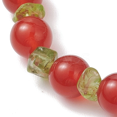 Natural Peridot Chip & Natural Carnelian Round Beaded Stretch Bracelets for Women BJEW-JB13279-02-1