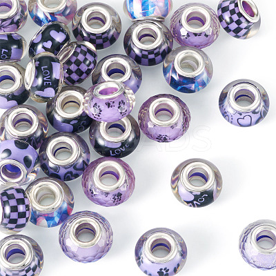 30Pcs Printed Transparent Resin European Beads RESI-TADJ0001-03E-1