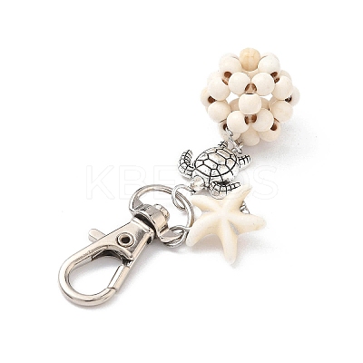 Starfish & Round Synthetic Turquoise Pendant Decorations HJEW-JM03276-1