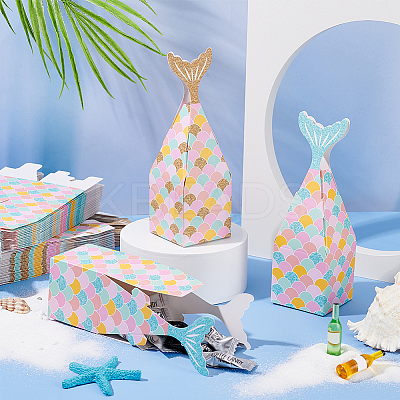 56Pcs 2 Colors Mermaid Paper Candy Boxes CON-OC0001-49-1