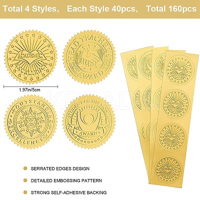 40 Sheets 4 Styles Plastic Self Adhesive Gold Foil Embossed Stickers DIY-CP0010-45-1