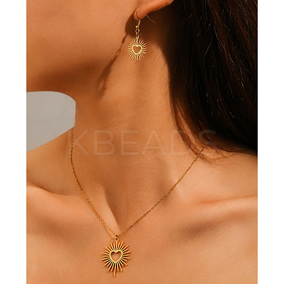 Heart Sun 304 Stainless Steel Pendant Necklaces & Dangle Earrings Sets FS-WGE9EFA-01-1