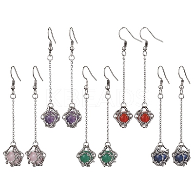 Natural Mixed Gemstone Dangle Earrings EJEW-JE05660-02-1