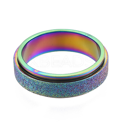 201 Stainless Steel Sand Blast Rotating Finger Ring RJEW-N043-06M-1