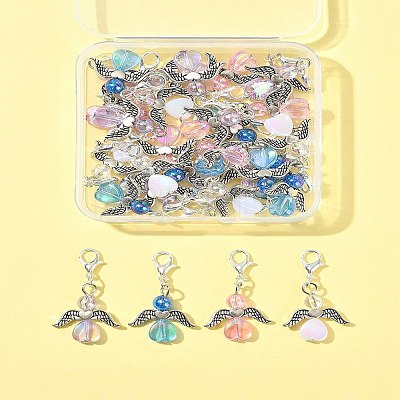 32Pcs 4 Colors Angel Transparent Acrylic with Alloy Pendant Decorations HJEW-FS00040-01-1