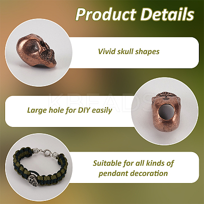 3Pcs 3 Colors Skull Brass Beads KK-FG0001-22-1