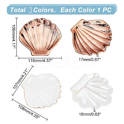 3Pcs 3 Style Porcelain Shell-shaped Ring Holder AJEW-GL0001-44-1