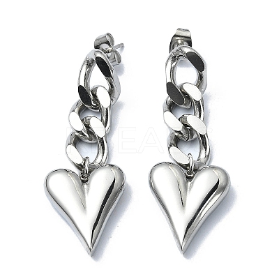 Non-Tarnish 304 Stainless Steel Heart Dangle Stud Earrings EJEW-G375-01P-1