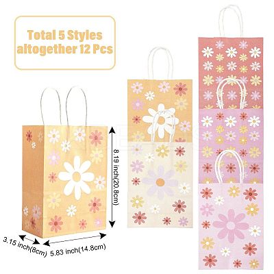 12Pcs 5 Colors Rectangle with Sunflower Pattern Paper Gift Bags CARB-FS0001-06-1