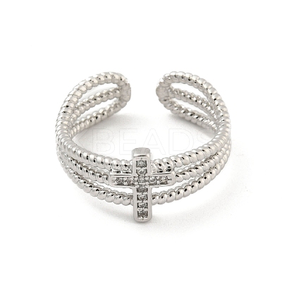 Brass Micro Pave Cubic Zirconia Open Cuff Rings LS-RJEW-H225-04P-1