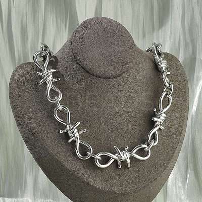 304 Stainless Steel Barb Wire Link Chain Necklaces for Women Men NJEW-A043-04P-1